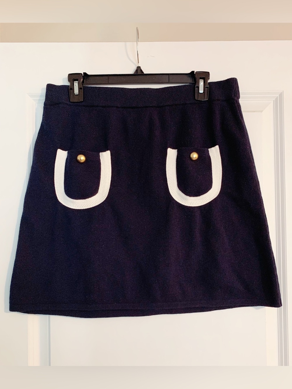 Navy Knit Pocket Mini Skirt with Contrast Trim